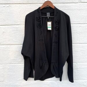 Due Per Due Women's Draped Open Front Black Cardigan